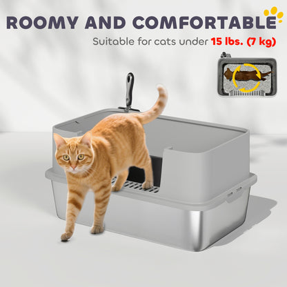 Bacs à litière pour chat en acier inoxydable à rebords