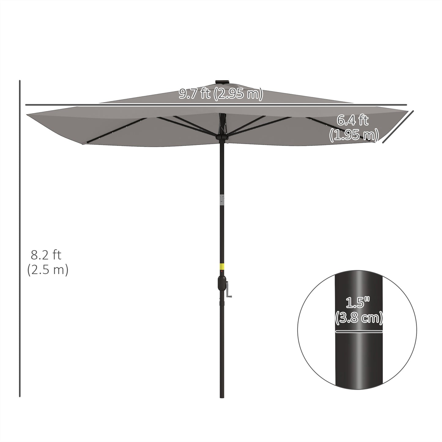 Parasol de patio rectangulaire avec éclairage DEL solaire 195x295cm
