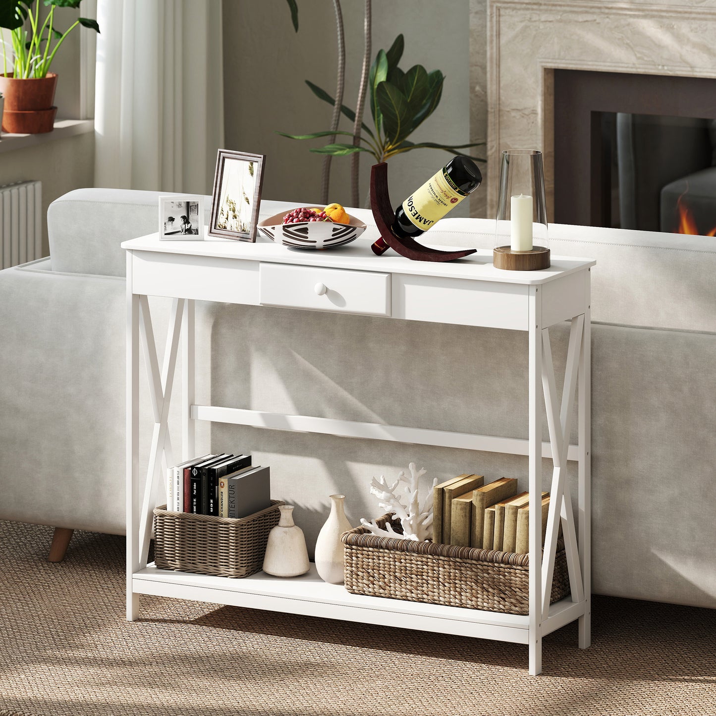 Console d'entrée design X avec tiroir 99 cm