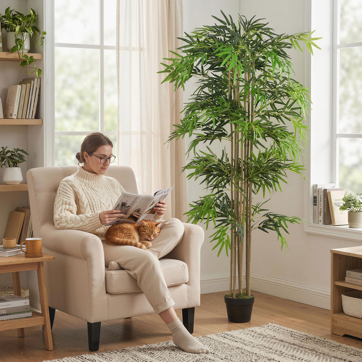Arbre de bambou artificiel à huit troncs
