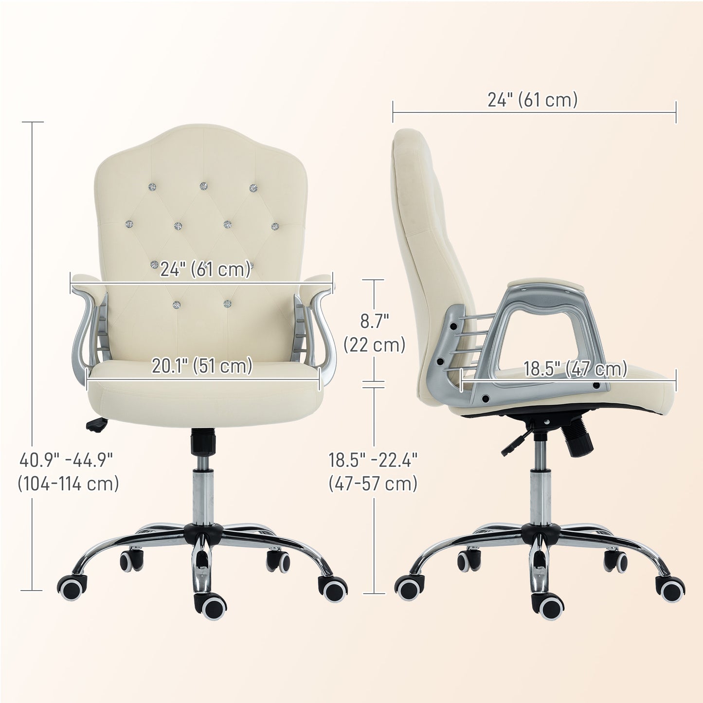 Chaise de bureau velours capitonnée réglable pivotante