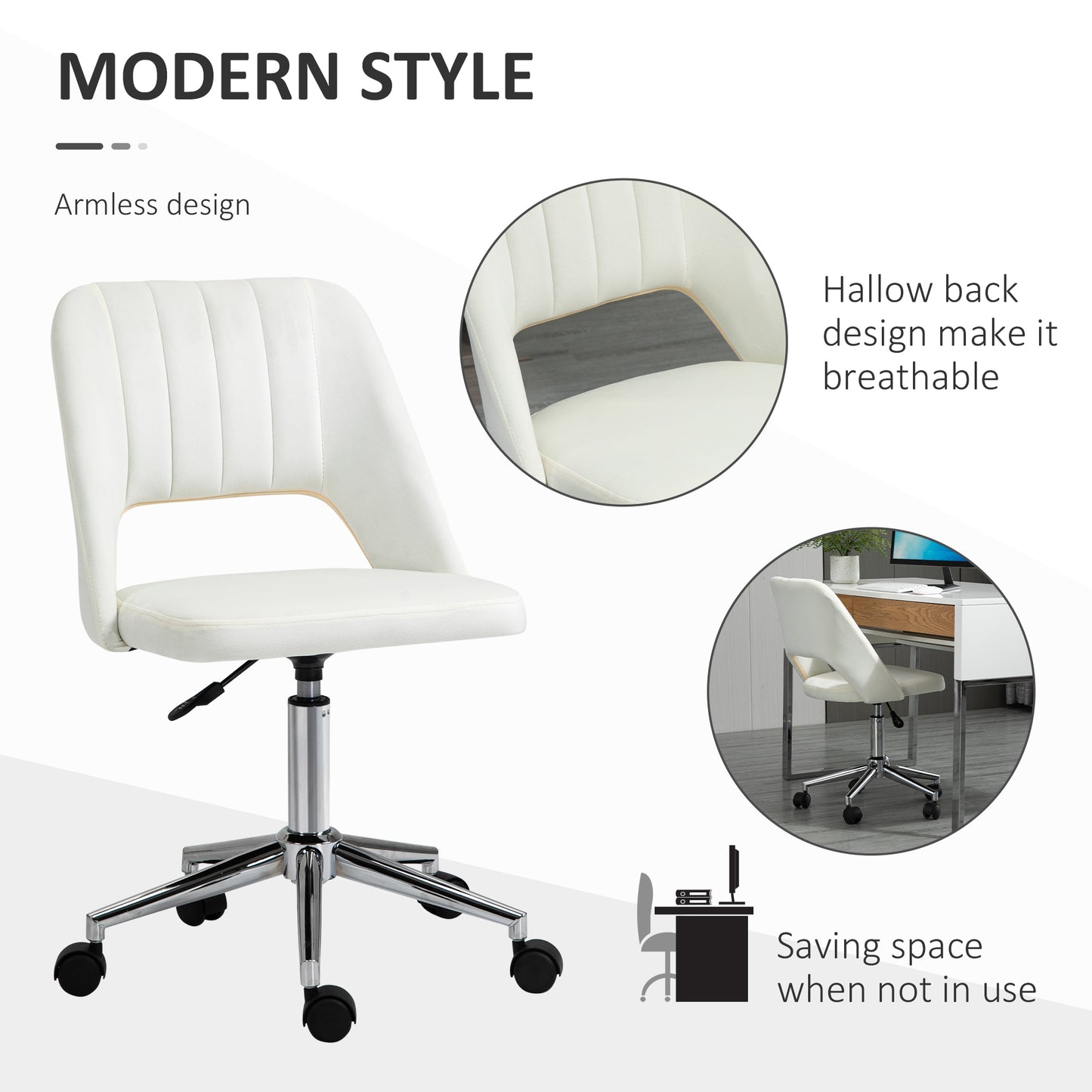Chaise de bureau mi-hauteur velours forme festonnée pivotante