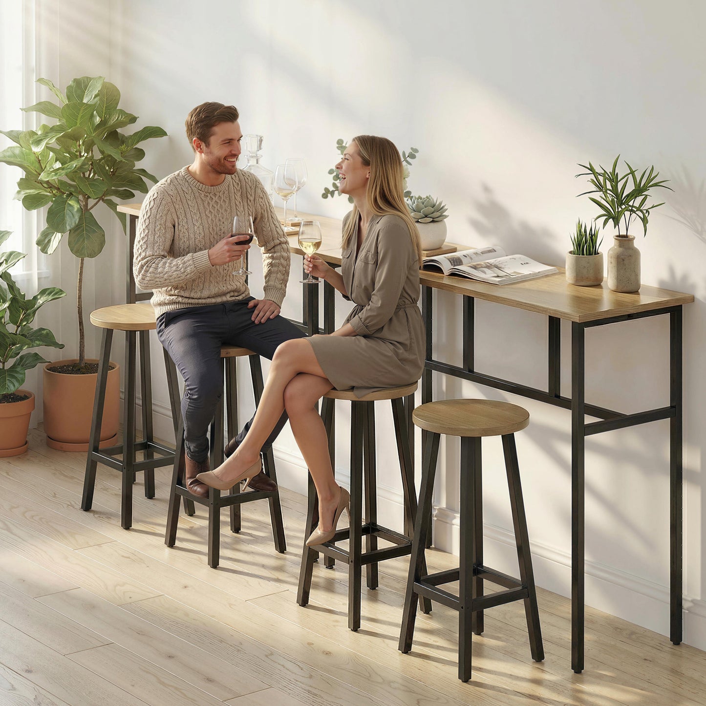 Ensemble bar 6 pièces avec 2 tables et 4 tabourets