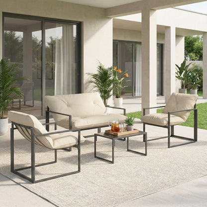 Ensemble patio conversation 4 pièces avec table verre trempé