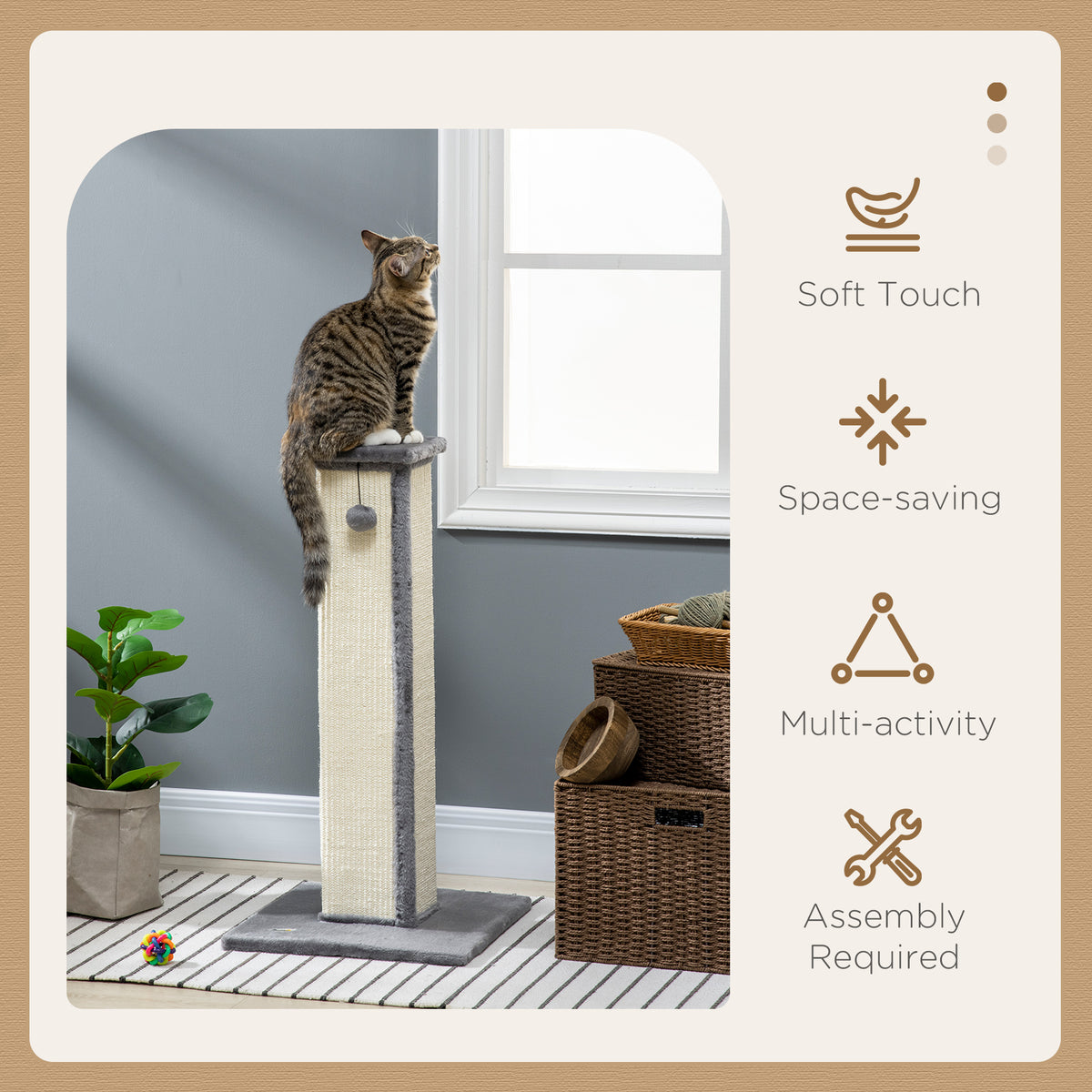 Grand griffoir pour chat en sisal avec balle suspendue