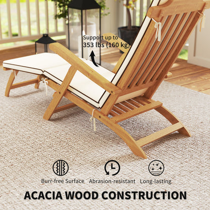 Chaise longue pliante en bois d'acacia avec repose-pieds