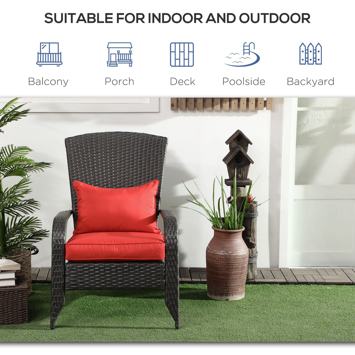 Fauteuil Adirondack rotin extérieur avec coussins