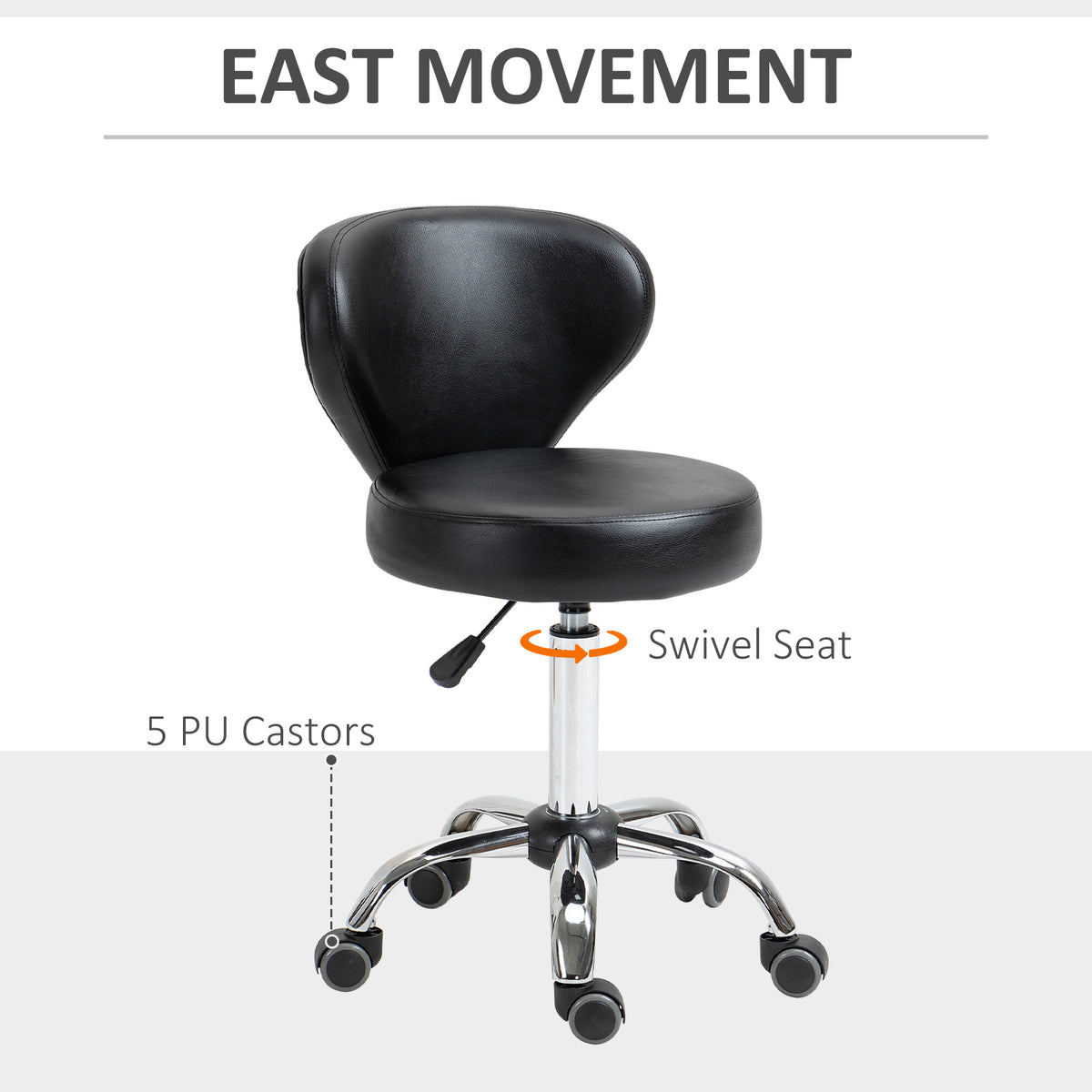 Tabouret de salon pivotant réglable avec dossier et roulettes