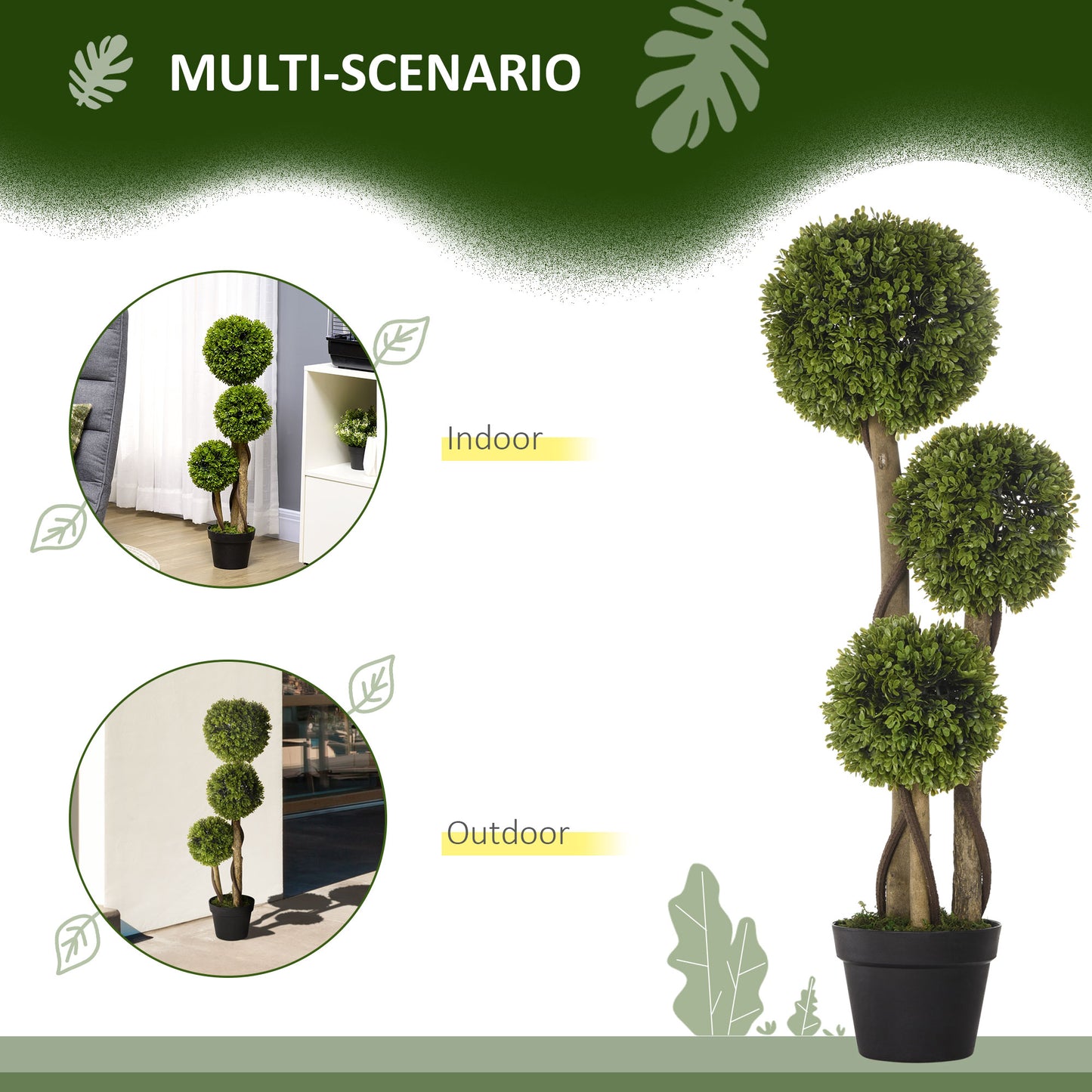 Arbre topiaire artificiel triple boule en pot