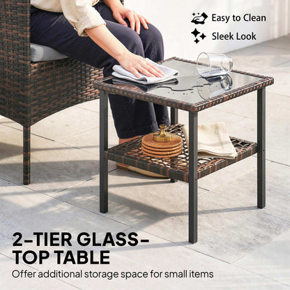 Ensemble bistrot 3 pièces rotin avec table verre — kaki