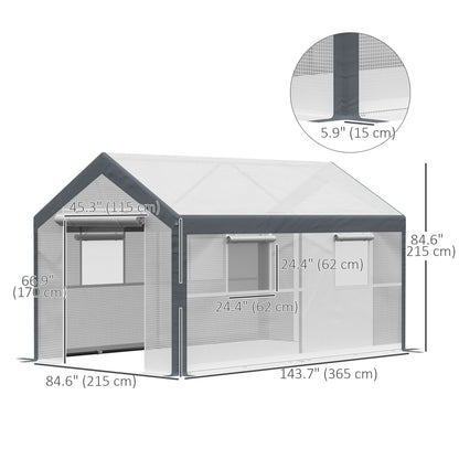  2.1 x 3.7 x 2.1m Wind-Resistant Greenhouse with Ventilation