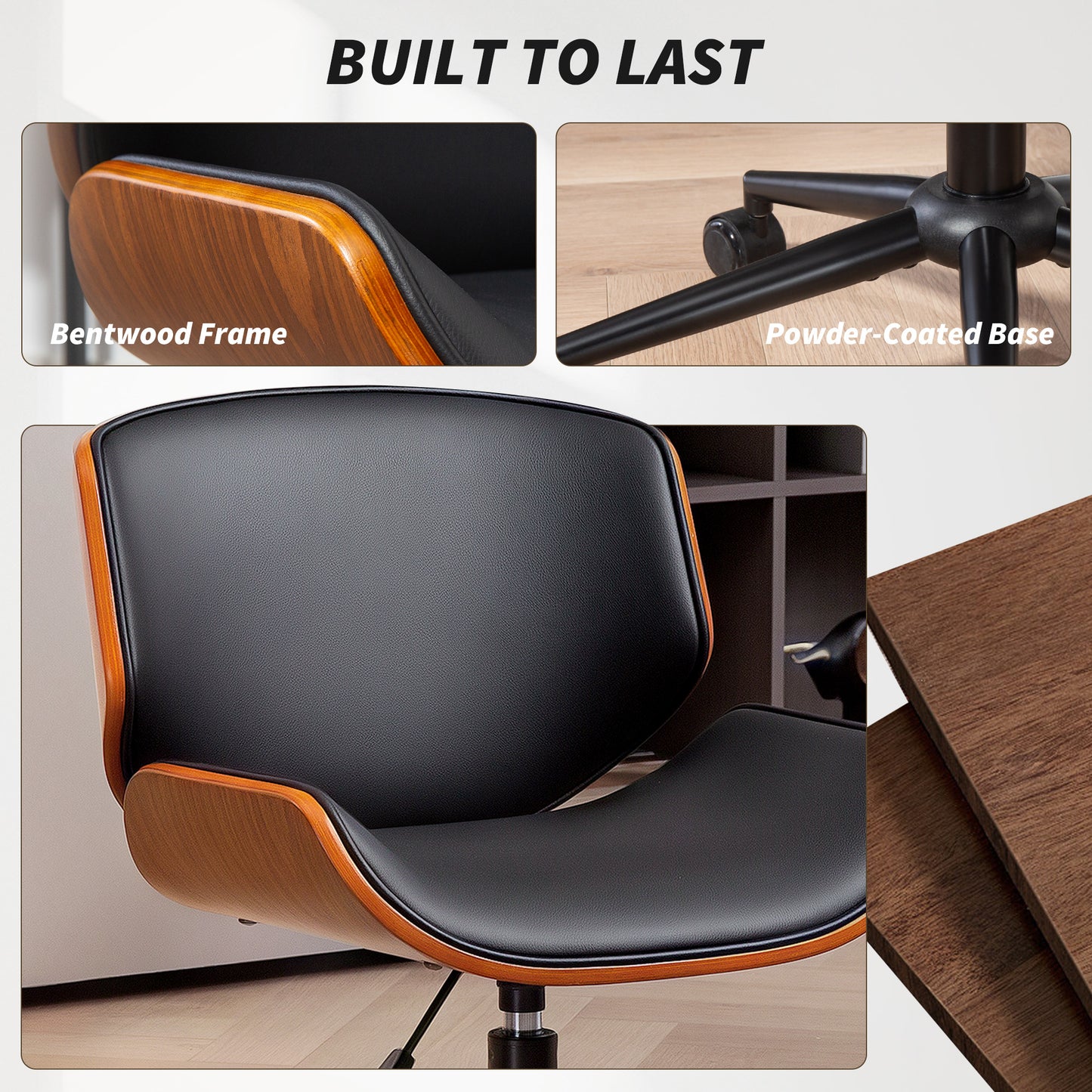 Chaise de bureau mi-siècle moderne sans accoudoirs à roulettes