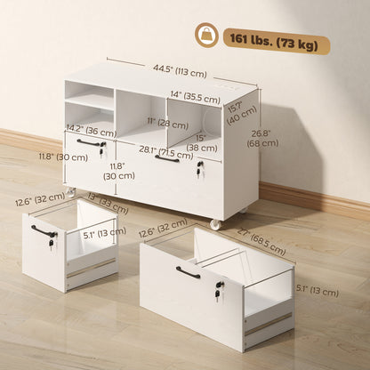 Caisson de bureau mobile à deux tiroirs avec serrure