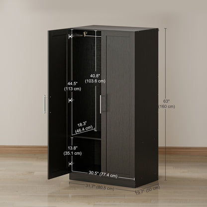 Armoire penderie 2 portes avec tringle — effet bois noir