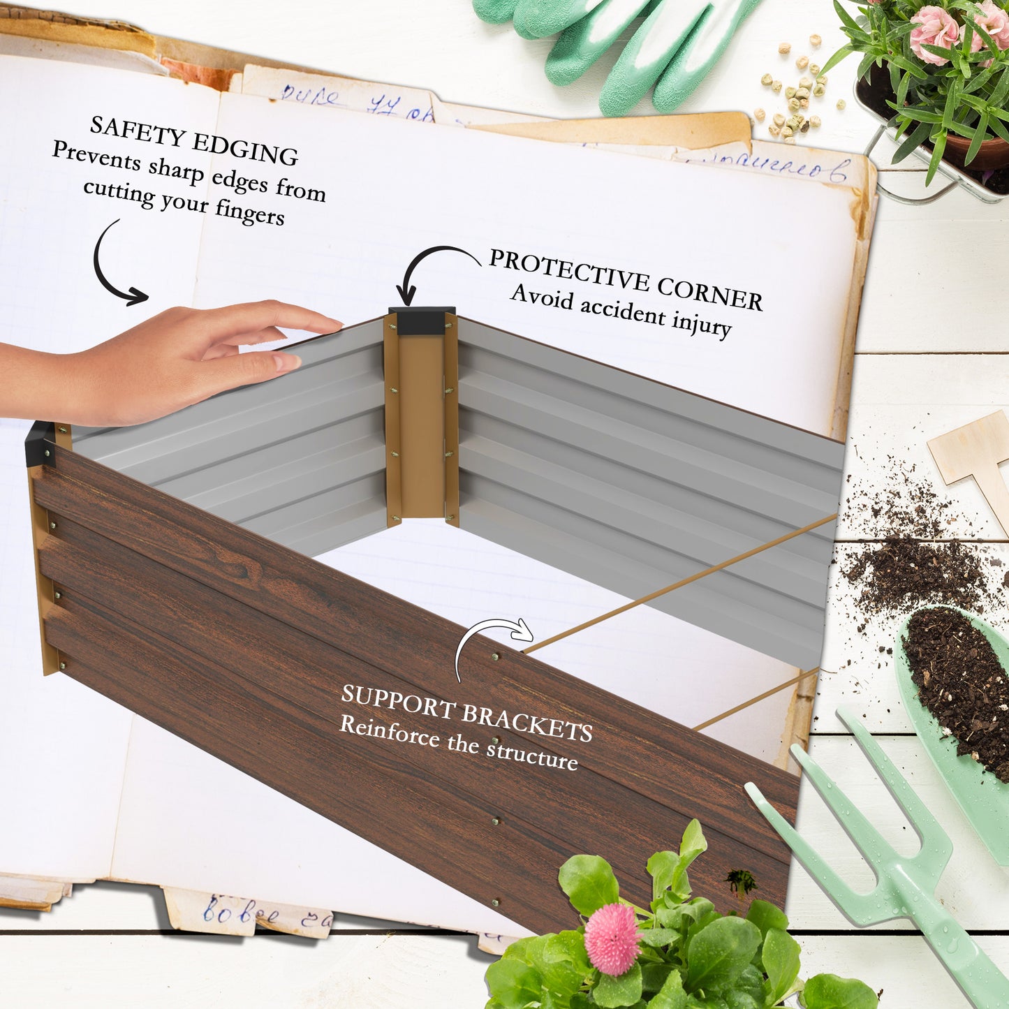 Bac surélevé galvanisé 8'x2'x1' pour jardin