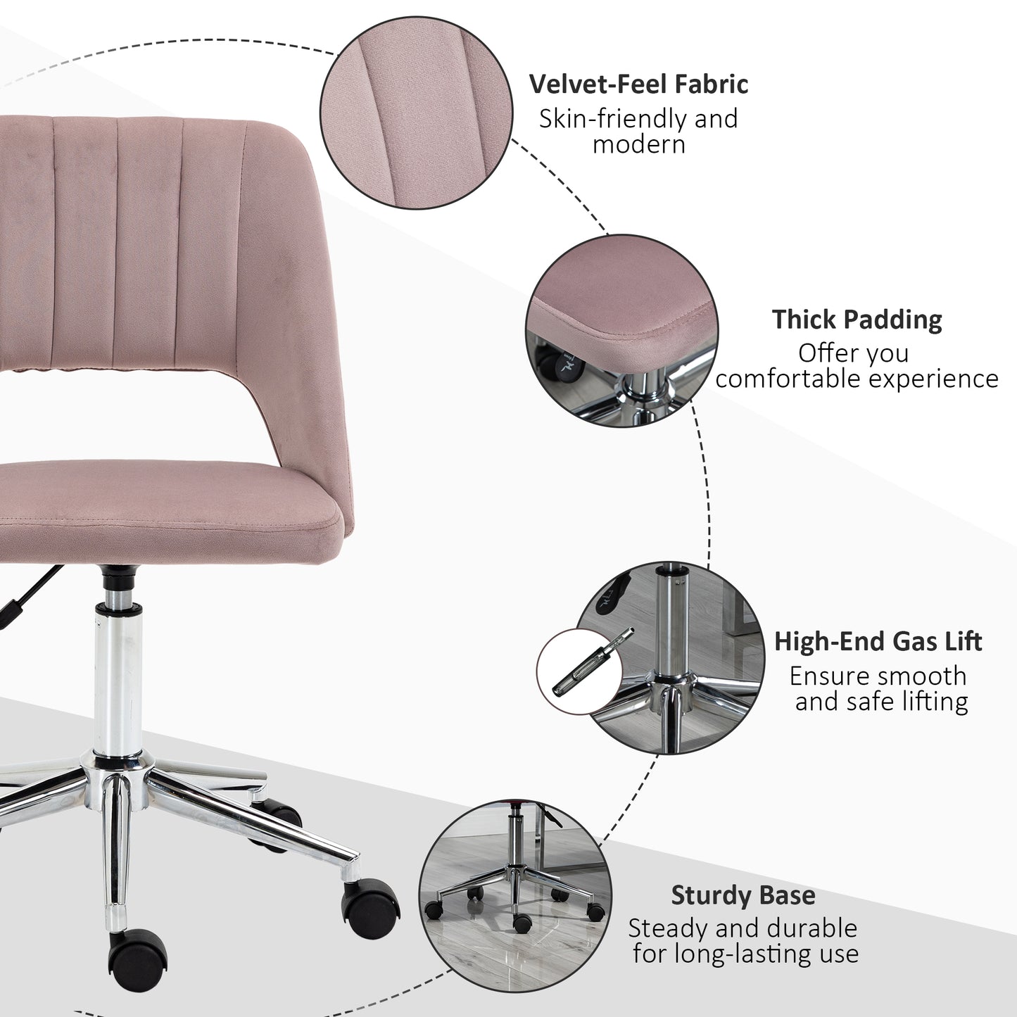 Chaise de bureau mi-hauteur velours forme festonnée pivotante