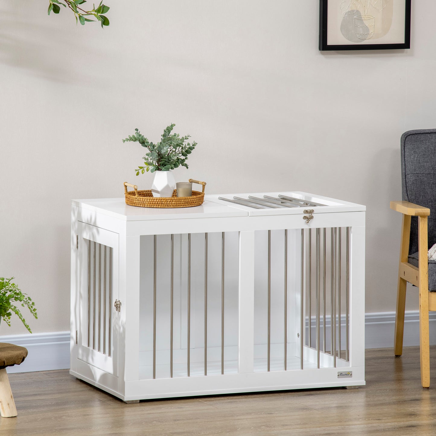 Cage meuble pour chien moyenne taille double porte 80 cm