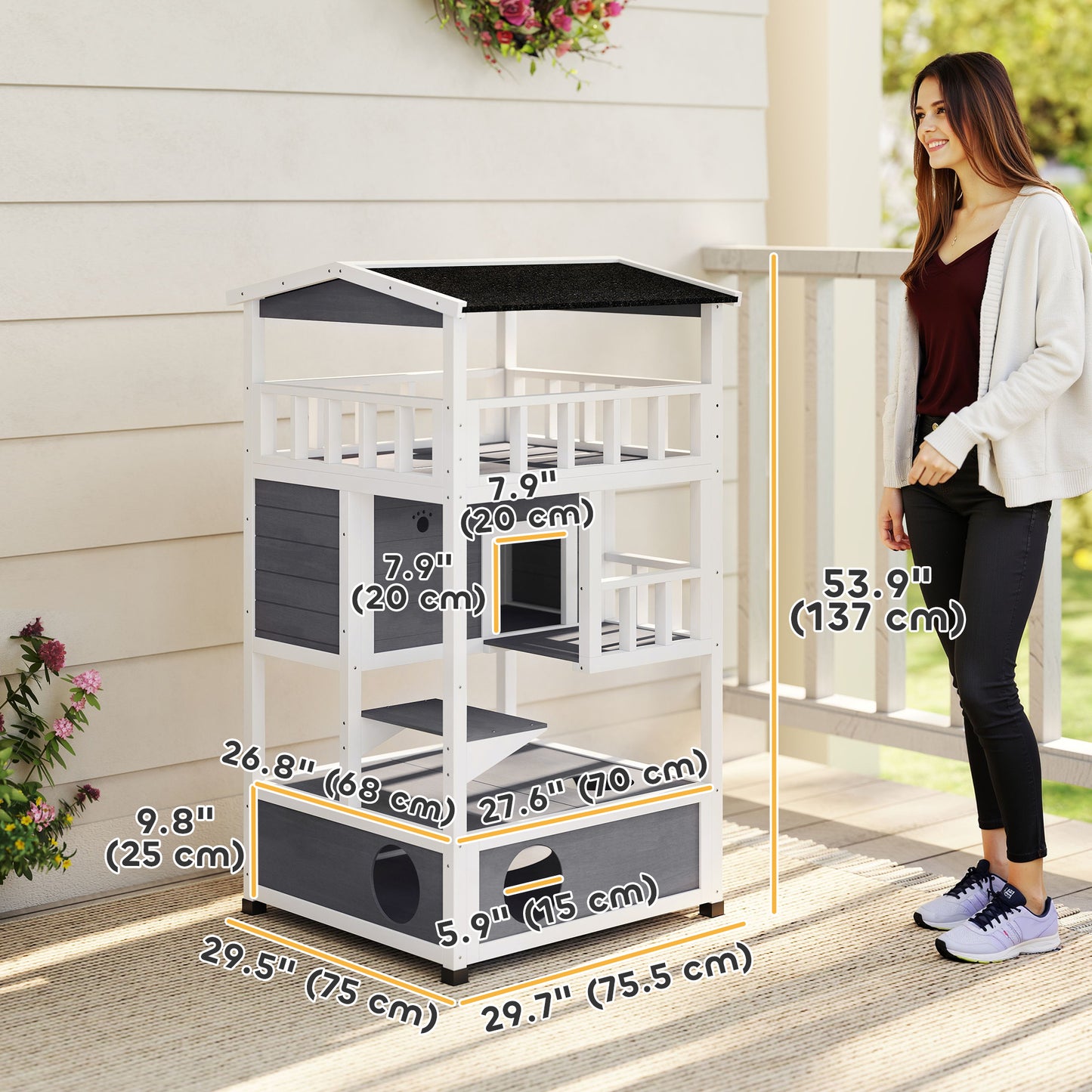Maison pour chats extérieure 4 étages en bois de sapin