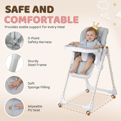 Chaise haute pliable avec double plateau et roulettes