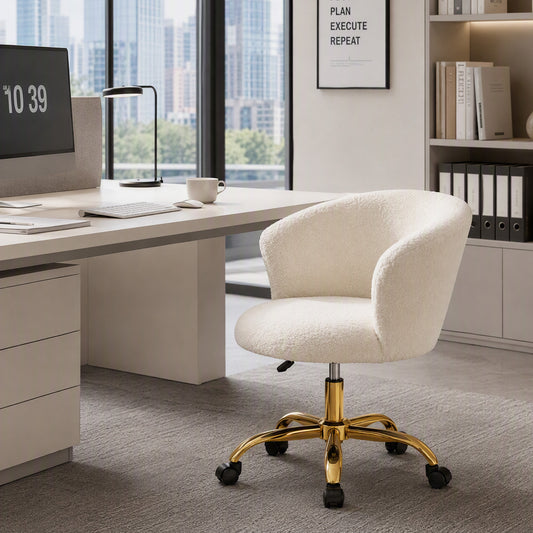 Chaise de bureau sans accoudoirs en tissu bouclette