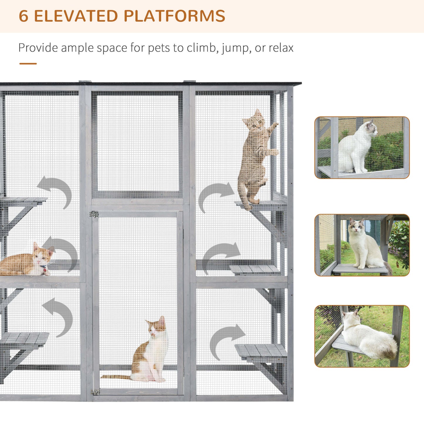 Enclos extérieur pour chats avec 6 plateformes