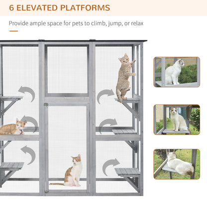 Enclos extérieur pour chats avec 6 plateformes
