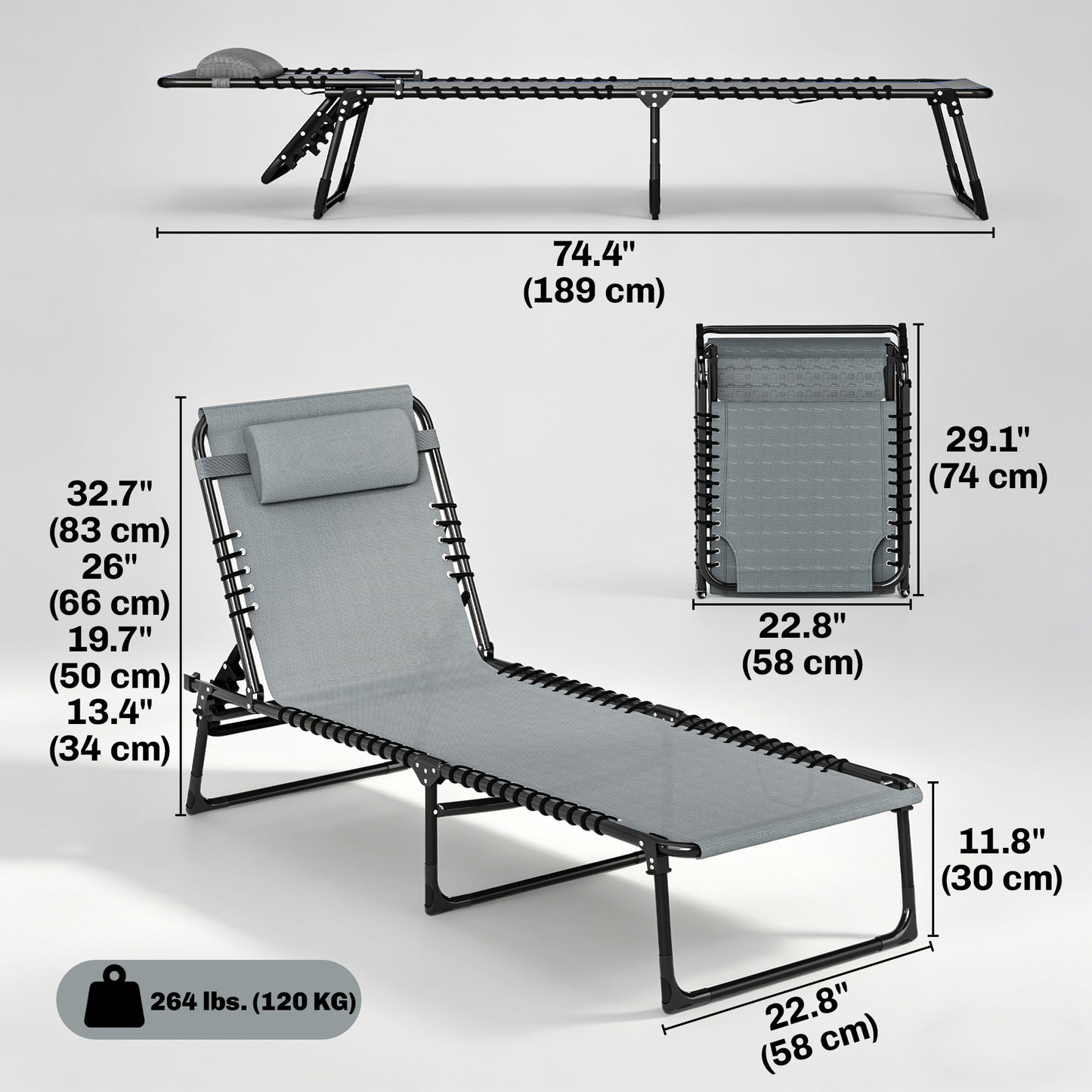 Chaise longue pliante réglable avec appui-tête