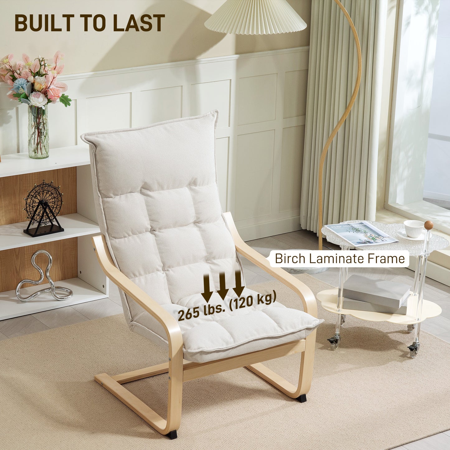 Fauteuil d'accent moderne avec accoudoirs en bois et mouvement berçant