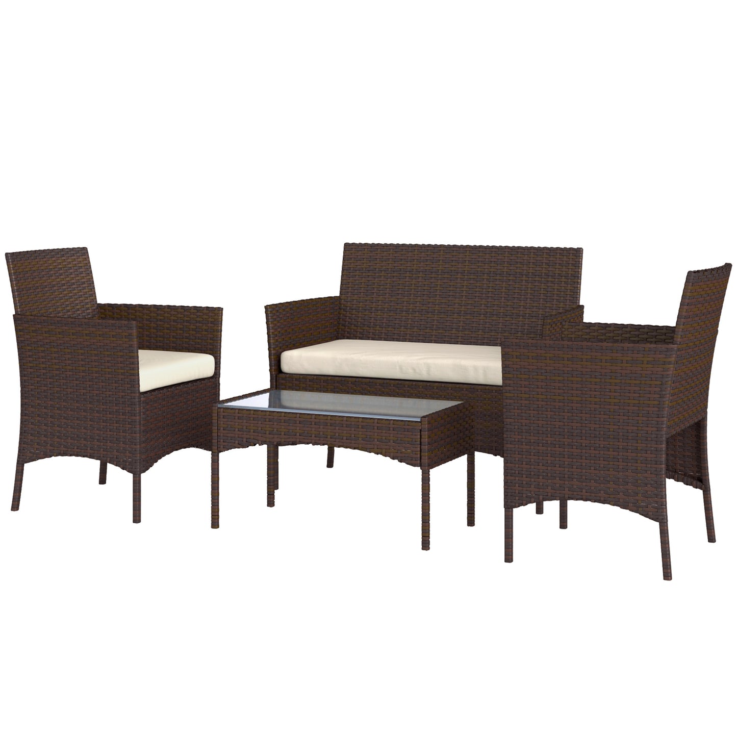 Outsunny 4-Piece Rattan Patio Set with Loveseat and Table Beige