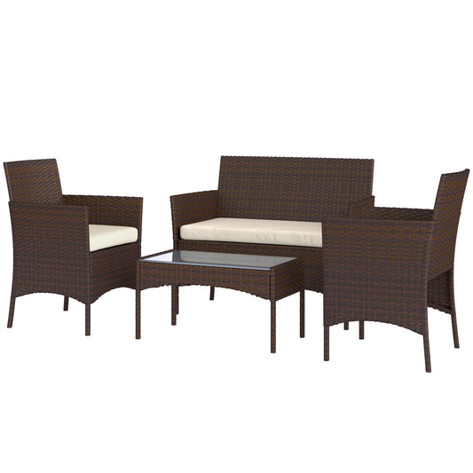 Ensemble de Patio Outsunny 4 Pièces en Rotin avec Causeuse et Table Beige