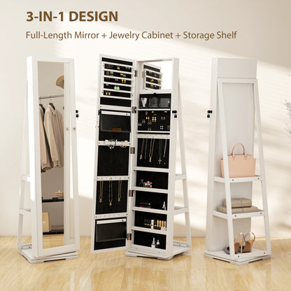 Armoire à bijoux pivotante 360° avec miroir verrouillable