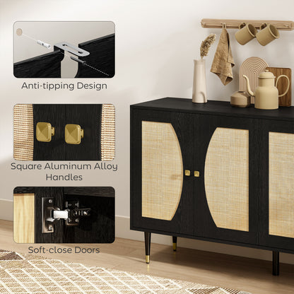 Buffet de rangement style bohème en rotin 140 x 38 x 79 cm