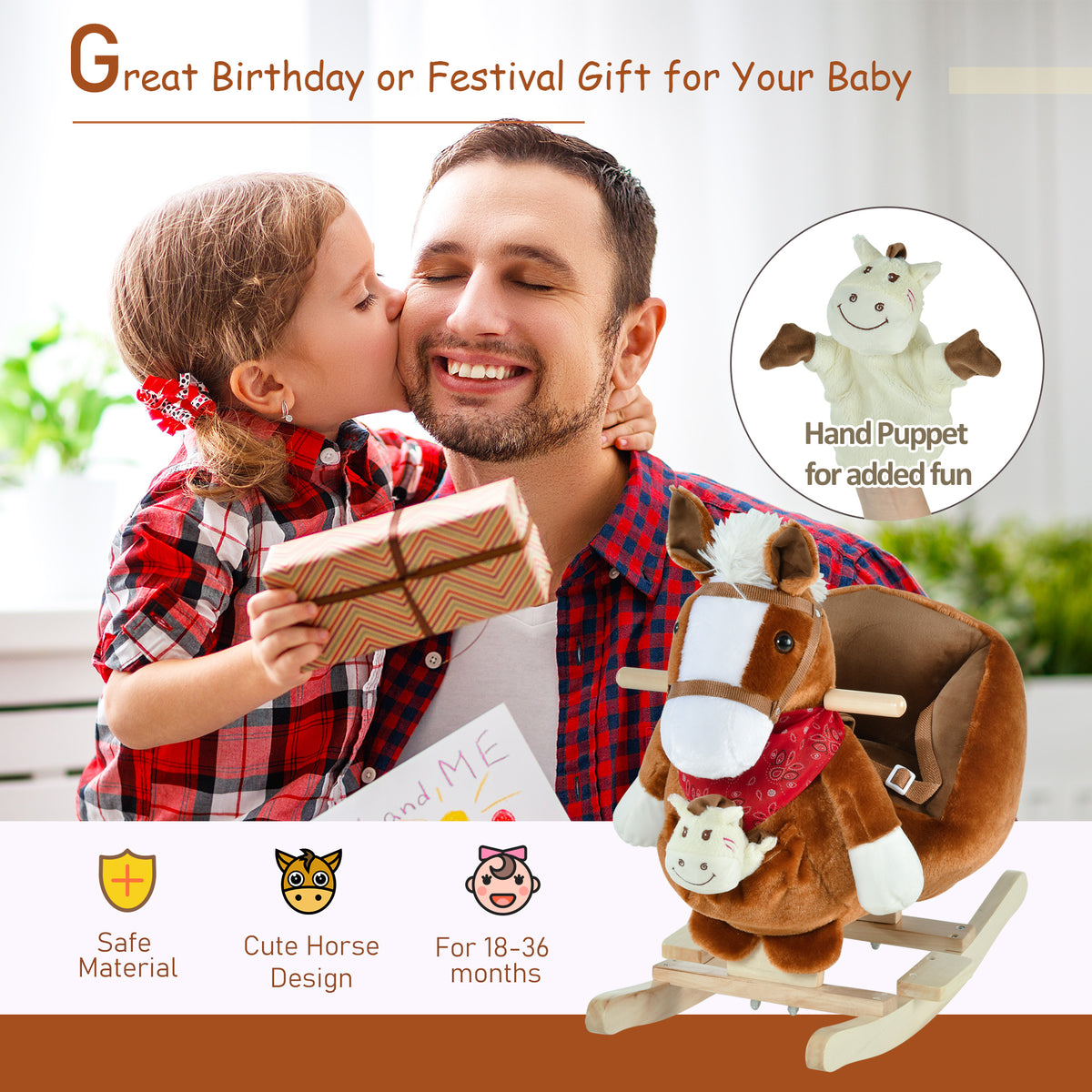 Cheval à bascule pour bébé en peluche avec sons