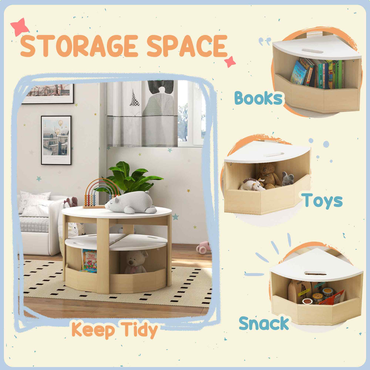 Ensemble table et chaises pour enfants avec rangement — Lot de 5