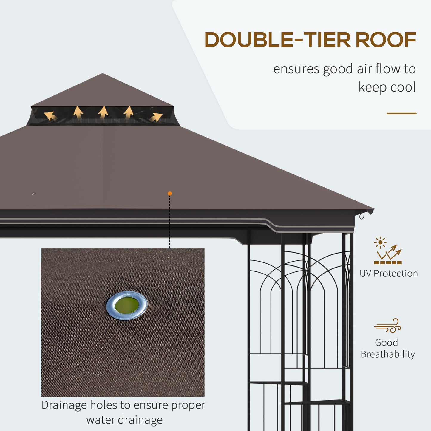 Gazebo de patio toit double avec moustiquaires et étagères