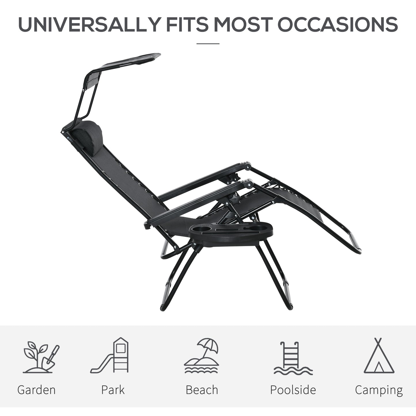 Chaise longue zéro gravité pliable avec auvent