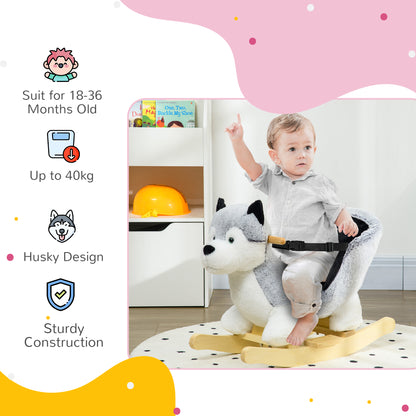 Cheval à bascule en peluche husky avec sons