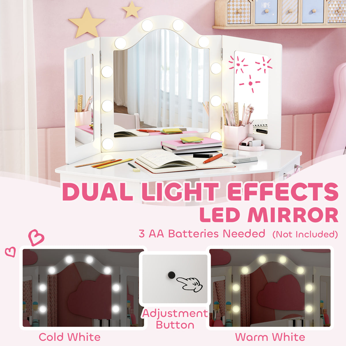 Coiffeuse pour enfants avec miroir et lumieres