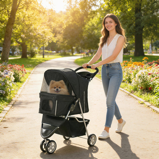 Poussette chien 3 roues pliable avec auvent réglable