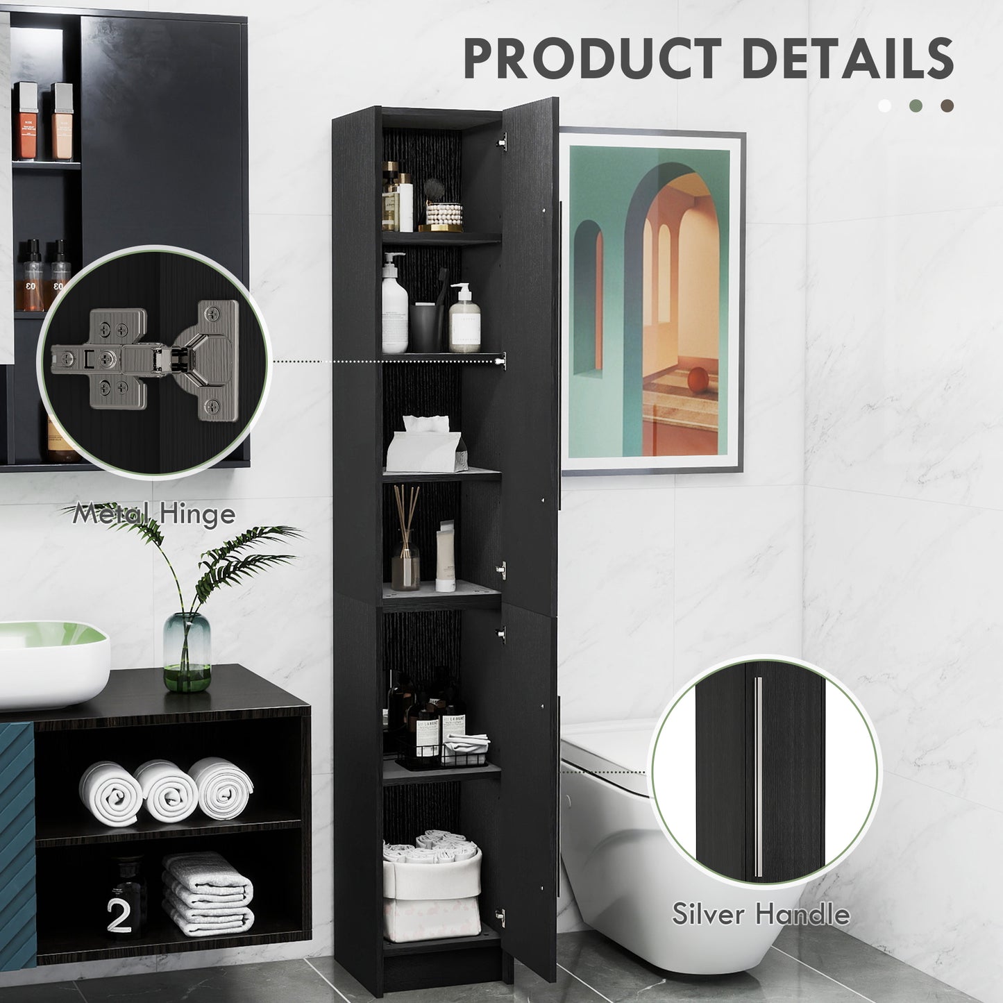 Armoire de salle de bain haute avec tablettes ajustables