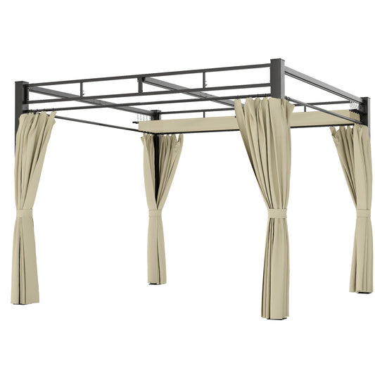 Pergola autoportante avec toit rétractable et rideaux 3×3 m