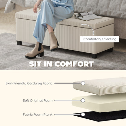 Banc de rangement en velours côtelé