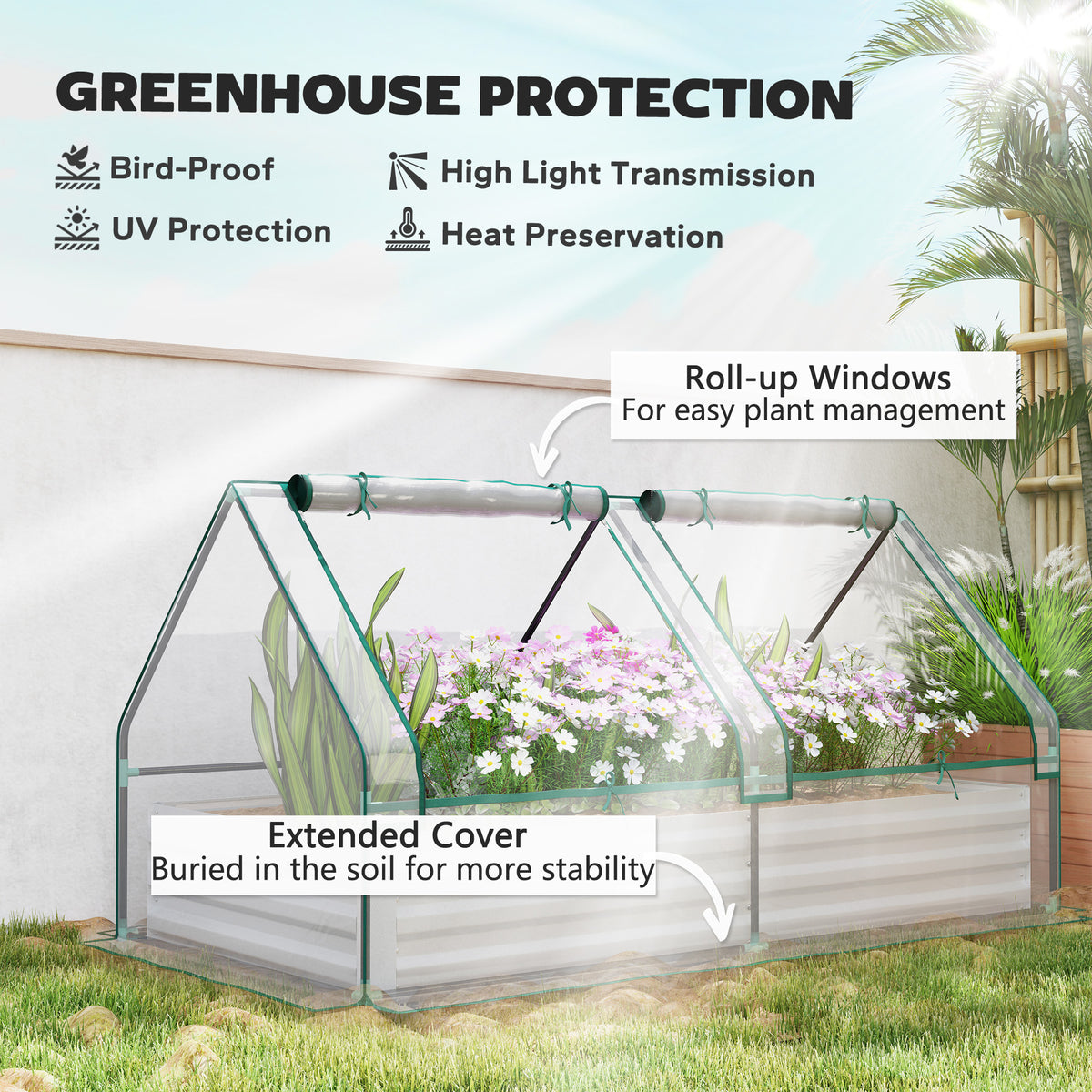 Jardinière surélevée 2-en-1 avec mini-serre