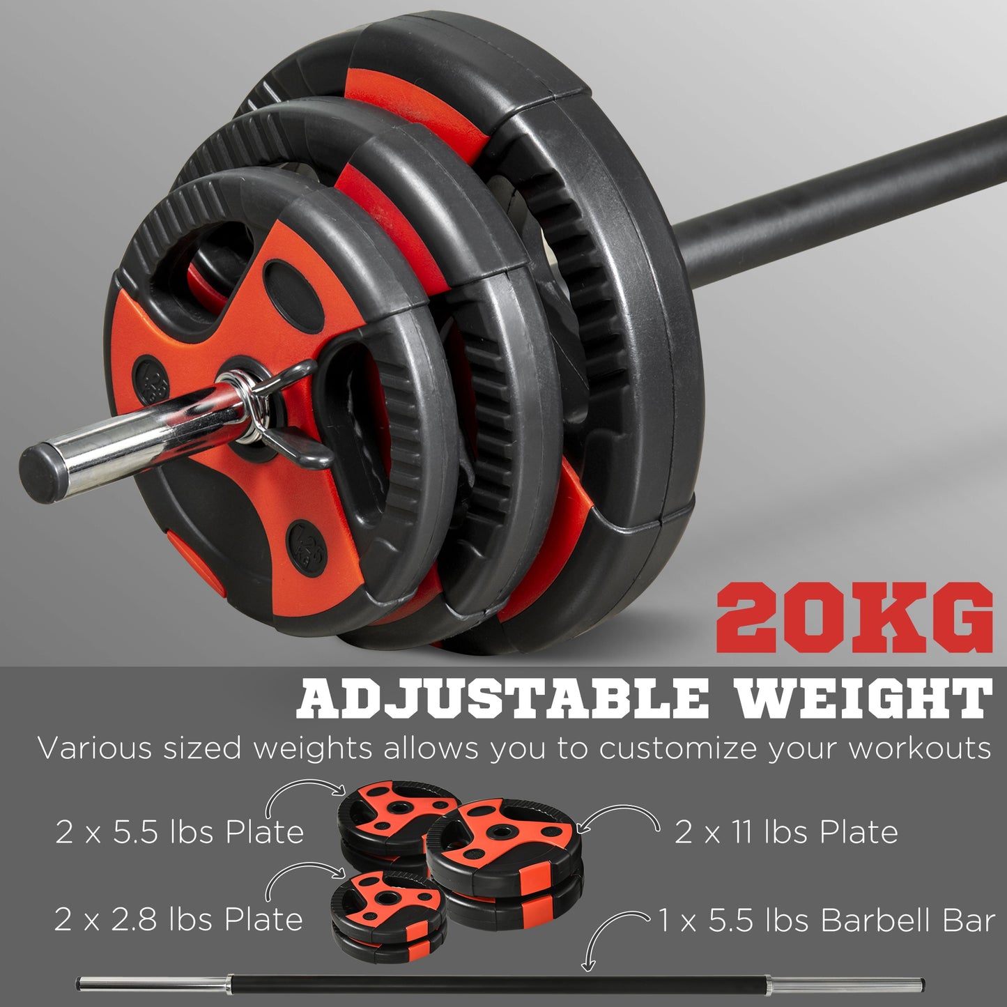 Ensemble haltère long ajustable 20 kg