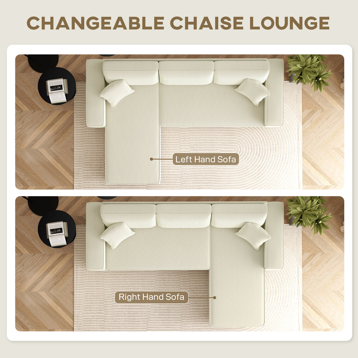 Divan d'angle en velours côtelé avec chaise réversible