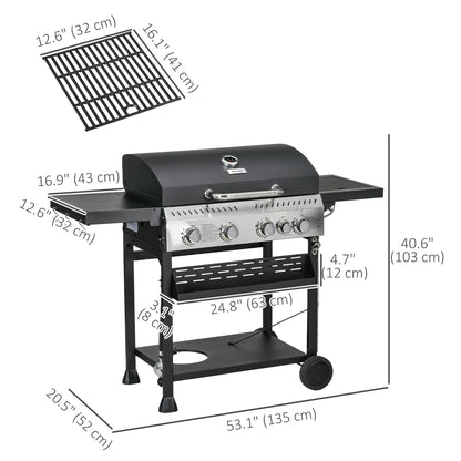 Barbecue au propane 4 brûleurs avec brûleur latéral 40000 BTU