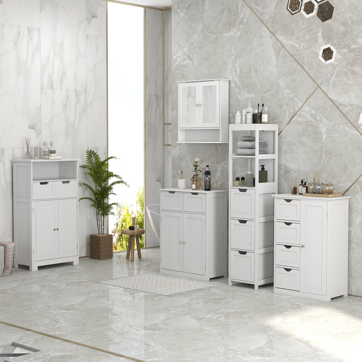 Meuble de salle de bain étroit autoportant à tiroirs