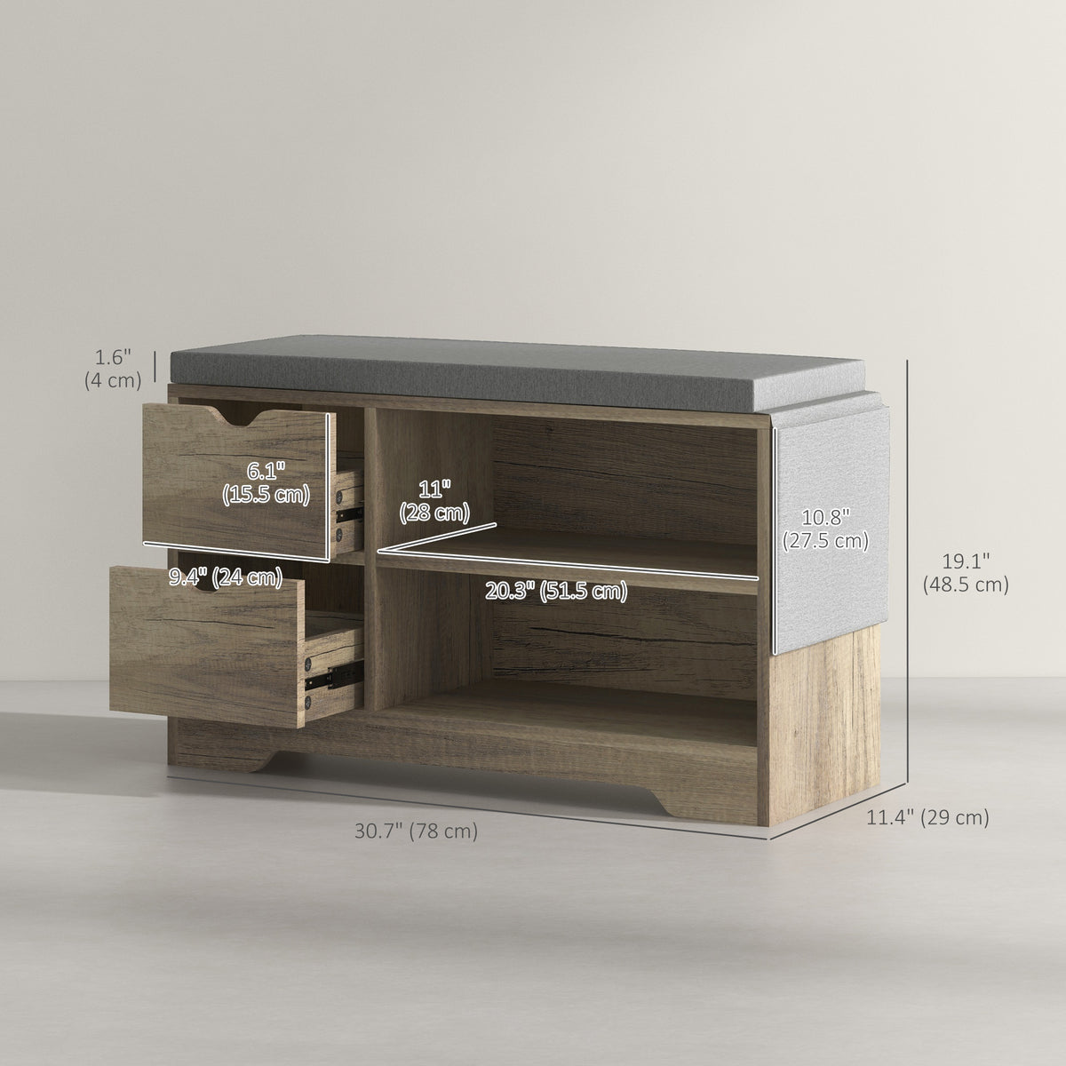 Banc de rangement pour chaussures capitonné