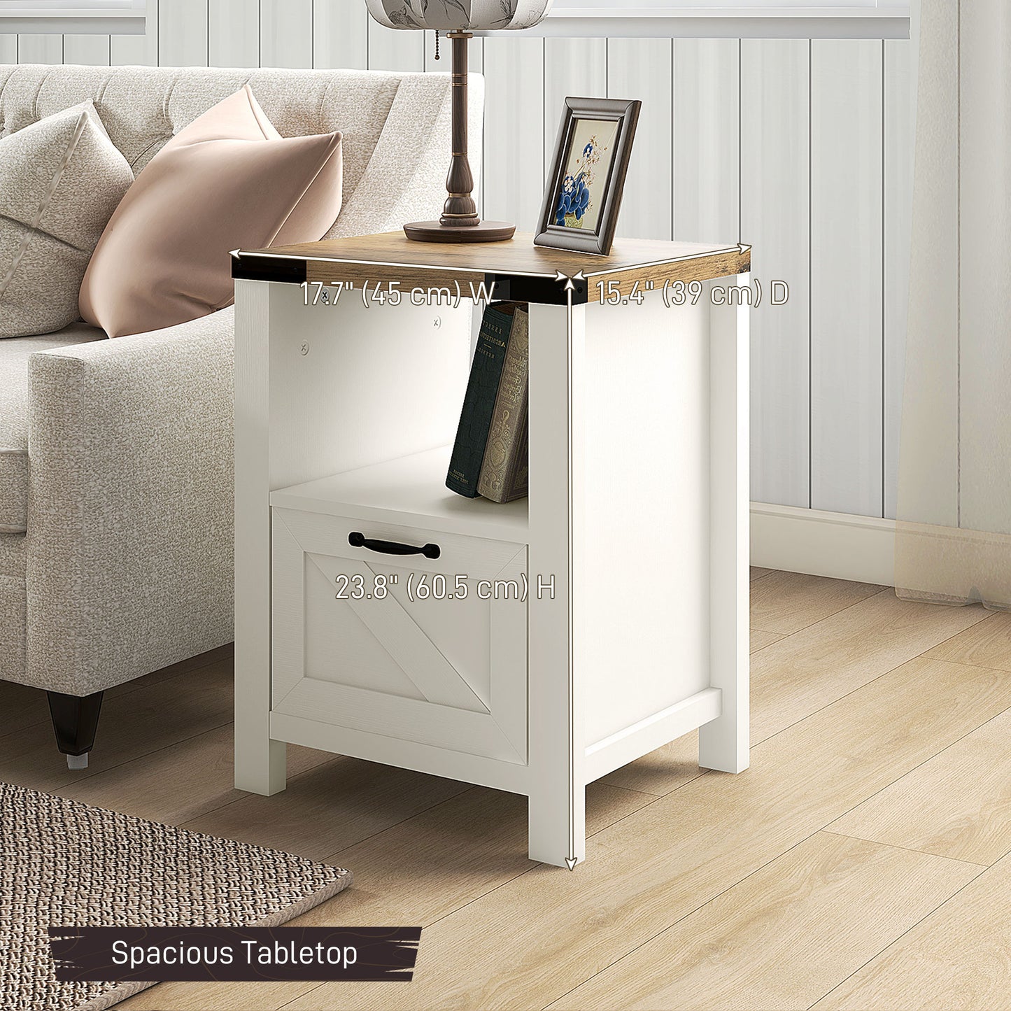 Table de chevet style fermette avec tiroir et tablette