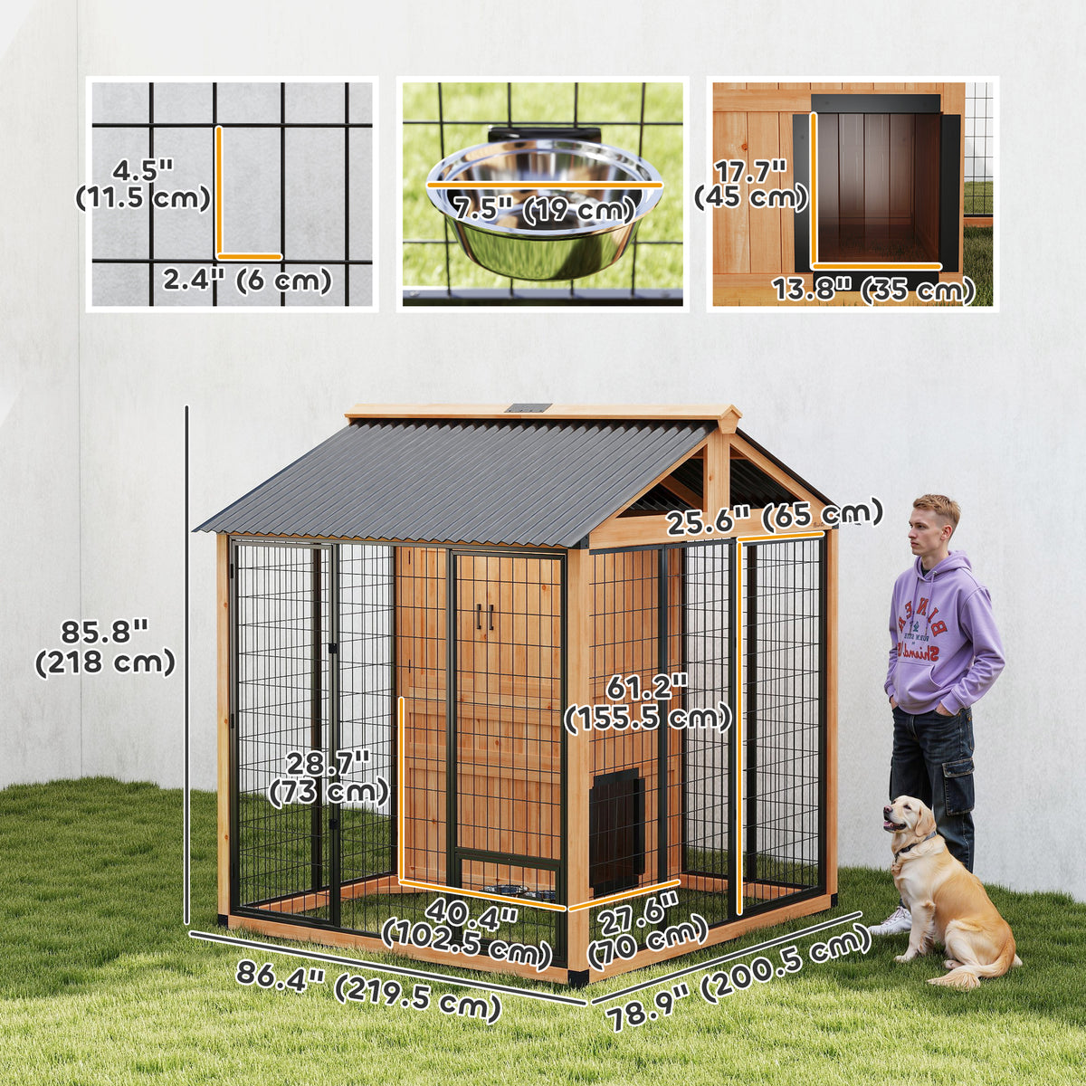 Niche pour chien 218 cm design walk-in — Jaune